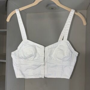 Urban Outfitters White Denim Corset Crop Top Bustier Zip Front Tank M
